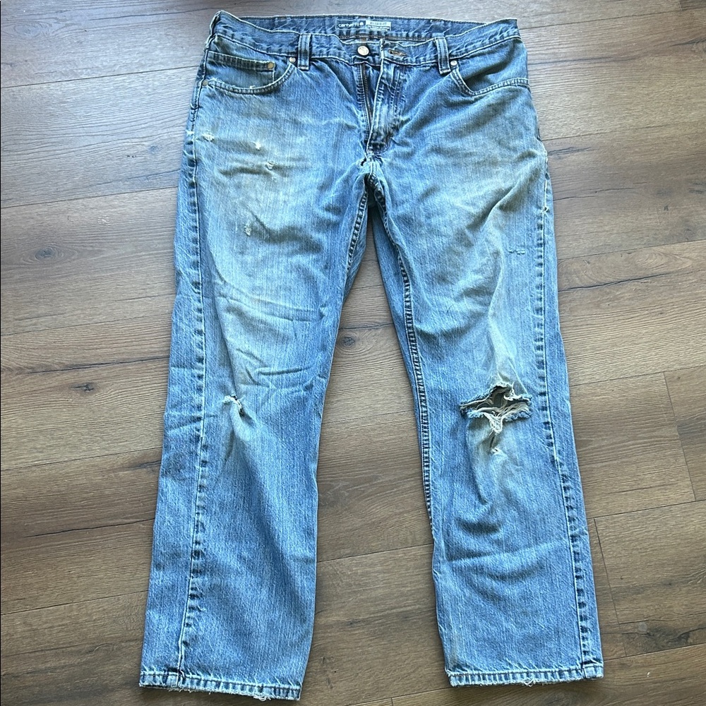Carhartt Men's Blue Distressed Jeans. ! 36x30